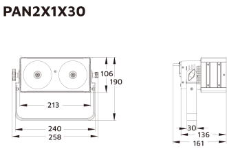 PAN2X1X30 - LED Pixel Panel 2 x 1 30W RGB, IEC In and Out, 3 Pin DMX.