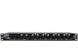 SPLIT124 - 1 In and 4 Out and 1 Through - Optical  DMX splitter, both 5 and 3 pin XLR on all I/O, rack mountable