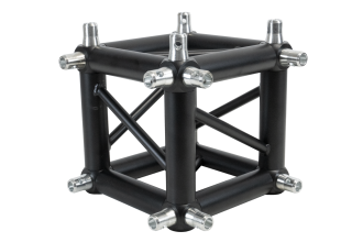 T3BCBK - Trussing 290mm box truss cube - half spigots on 3 sides - Black